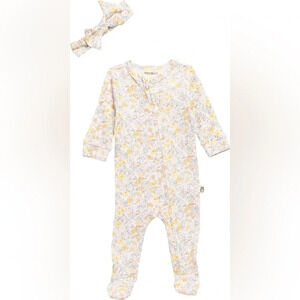 RABBIT AND BEAR ORGANIC Kids' Footie & Headband Set, Liberty, 0-3M, NWT